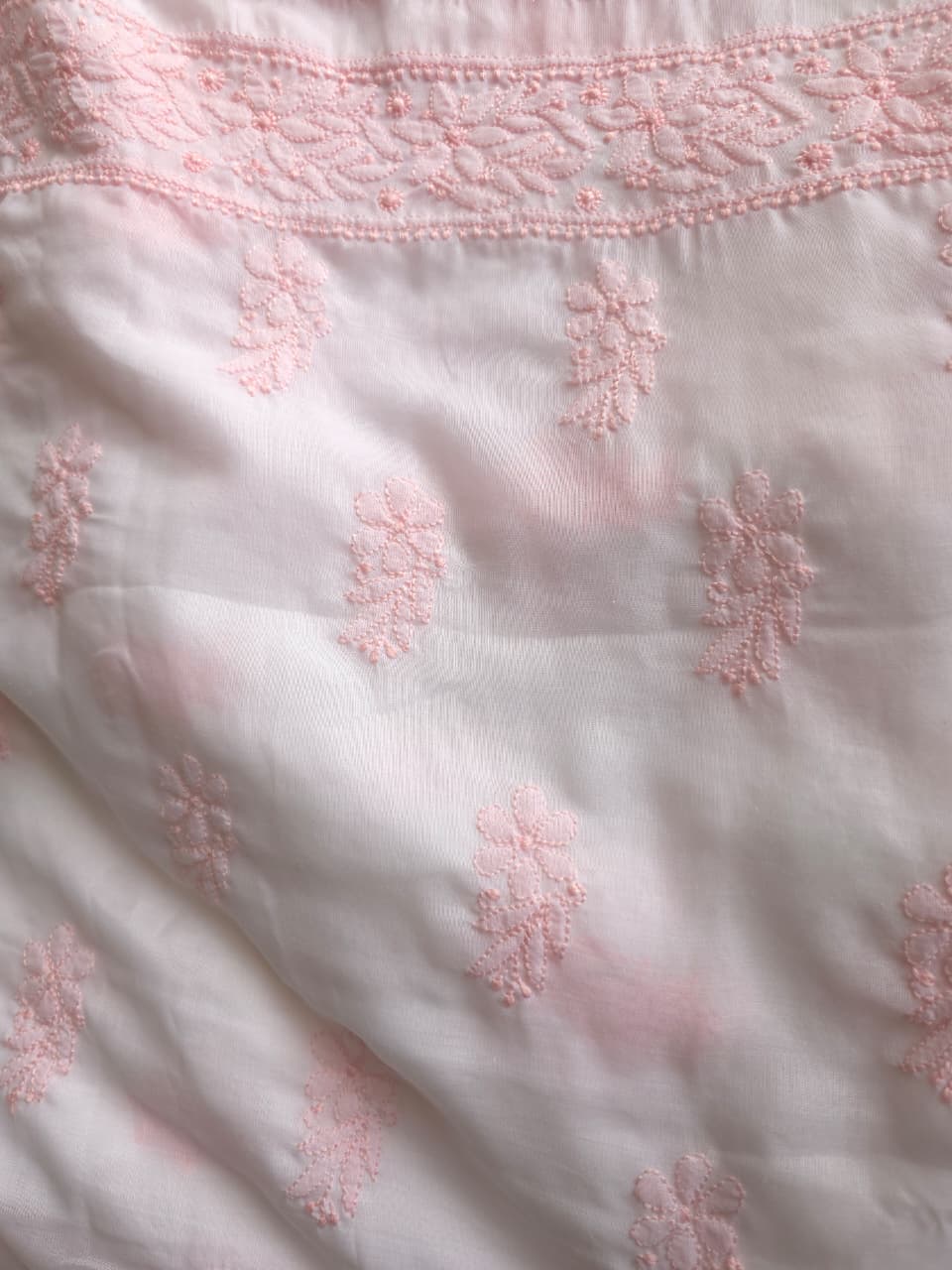 Soft Cotton Designer Kurta and dupatta set with Powder pink Chikankari and Parsi neckline