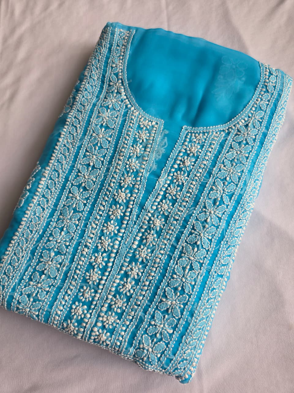 Firozi blue georgette Unstitched full set with beautiful dupatta