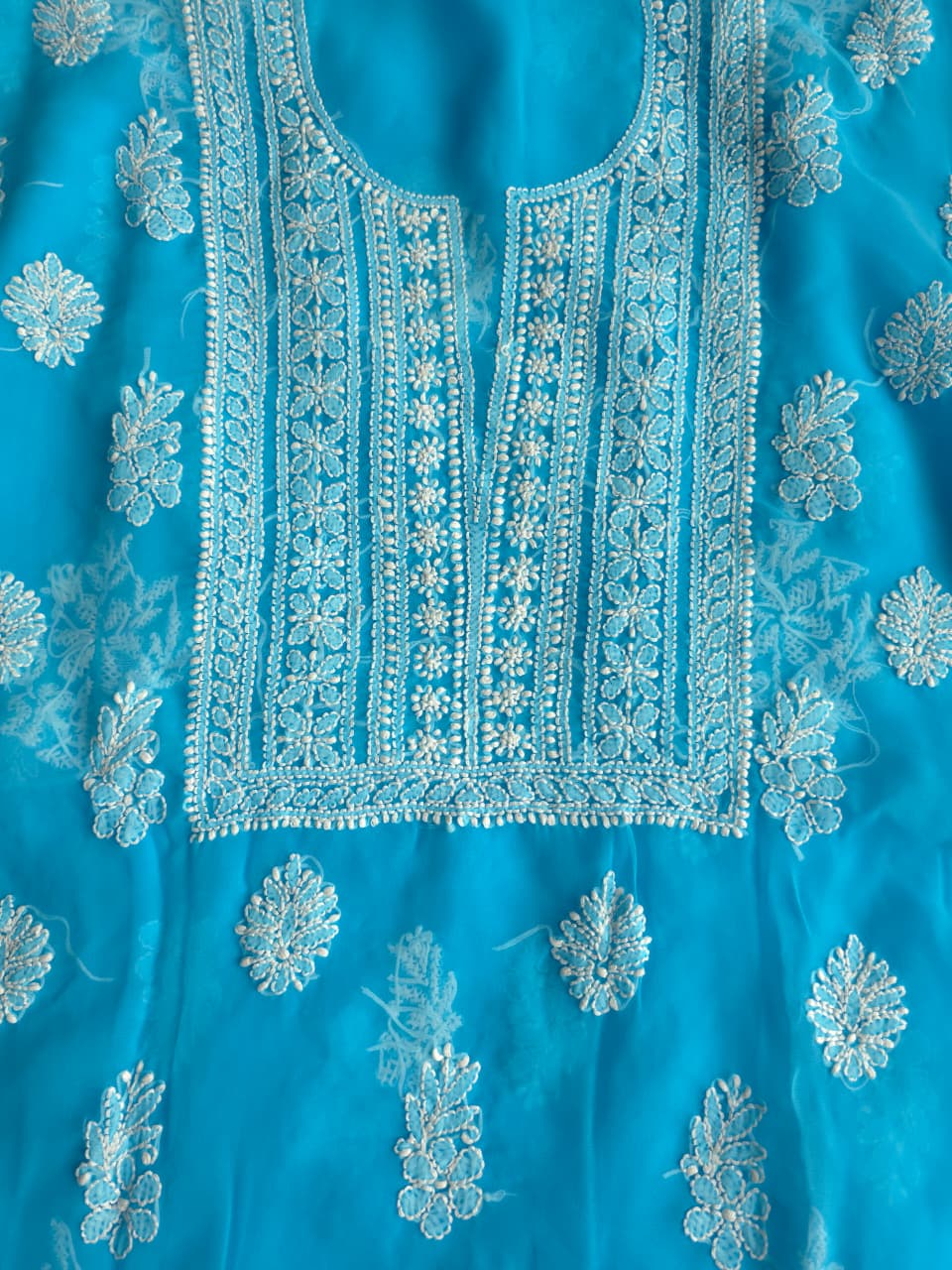 Firozi blue georgette Unstitched full set with beautiful dupatta