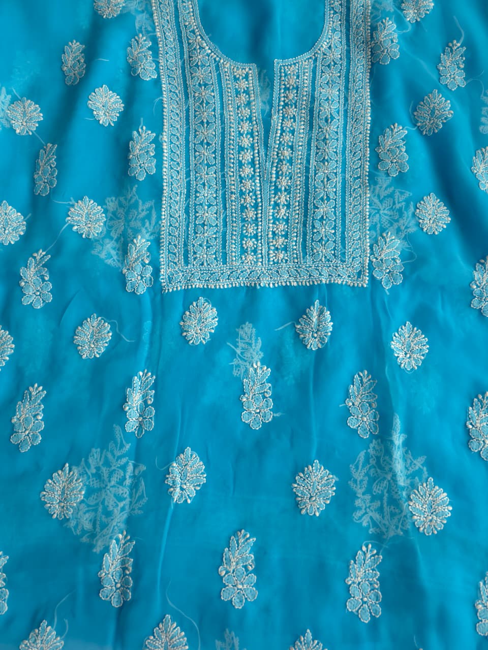 Firozi blue georgette Unstitched full set with beautiful dupatta