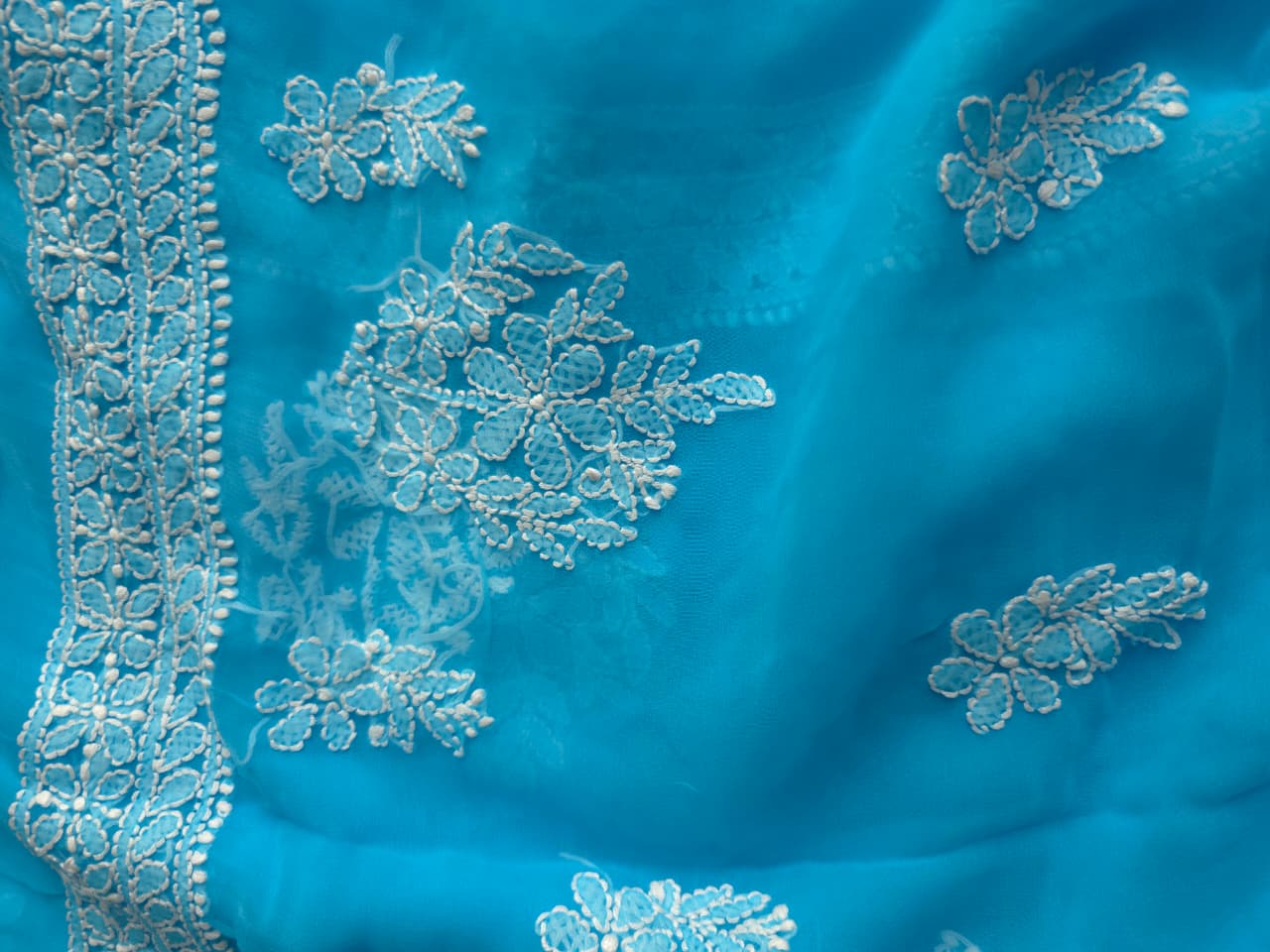 Firozi blue georgette Unstitched full set with beautiful dupatta