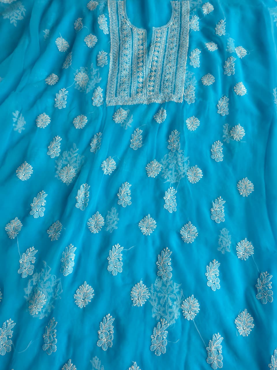 Firozi blue georgette Unstitched full set with beautiful dupatta