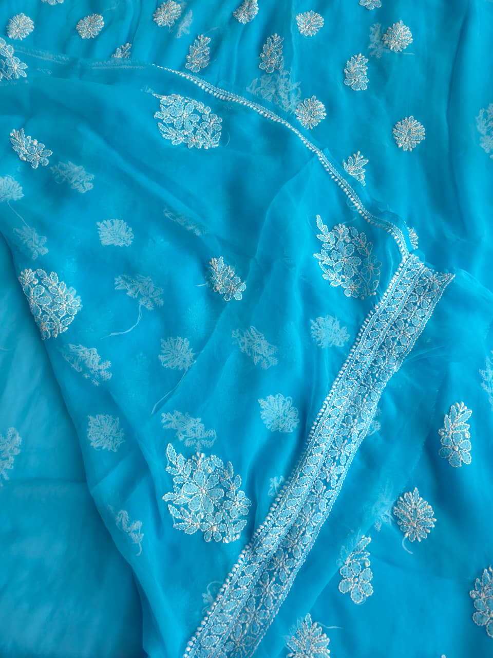Firozi blue georgette Unstitched full set with beautiful dupatta