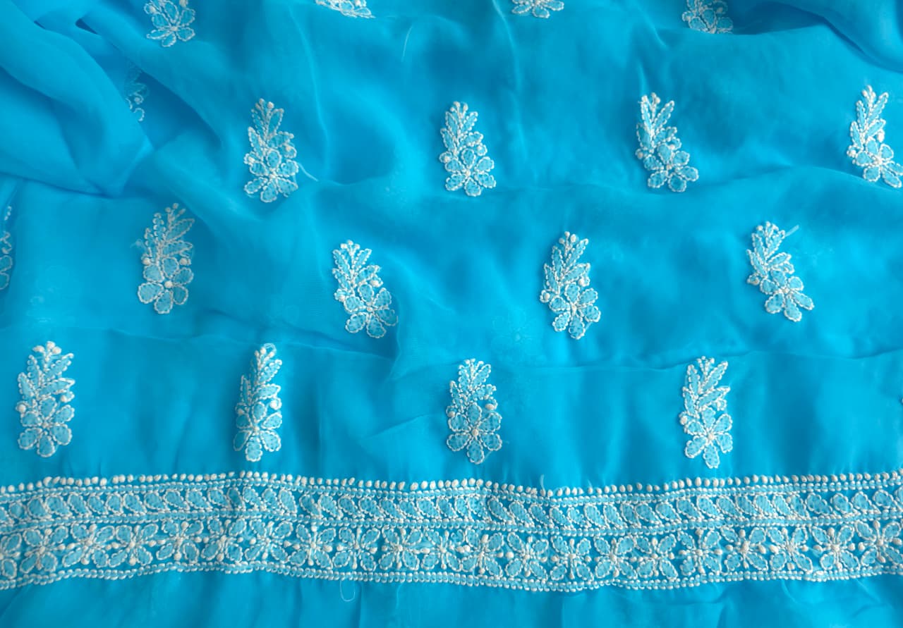 Firozi blue georgette Unstitched full set with beautiful dupatta