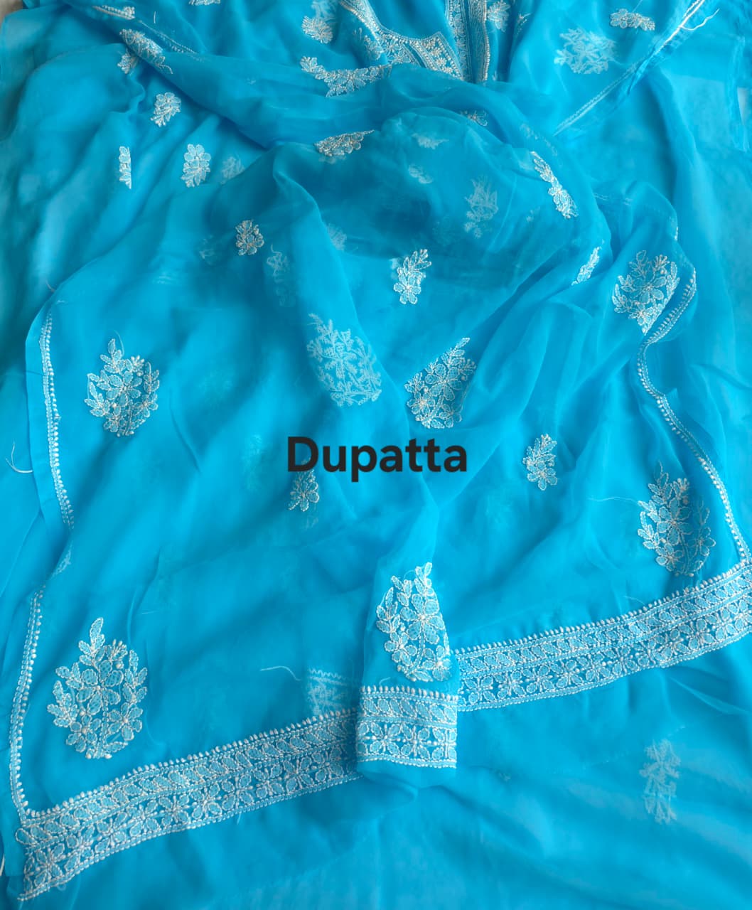 Firozi blue georgette Unstitched full set with beautiful dupatta