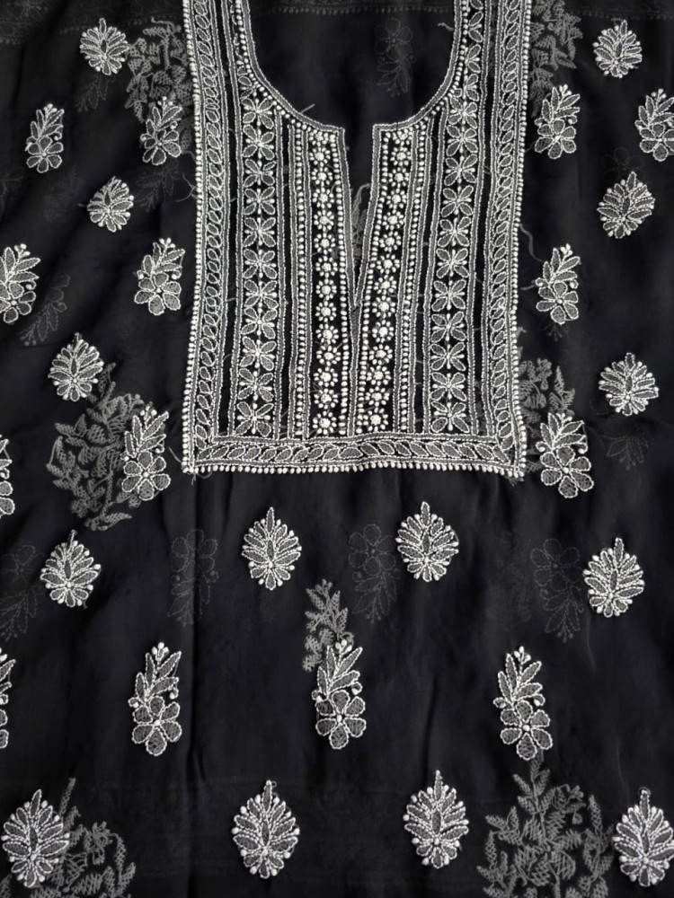 Image of Black Georgette Unstitched full set with Heavy Dupatta