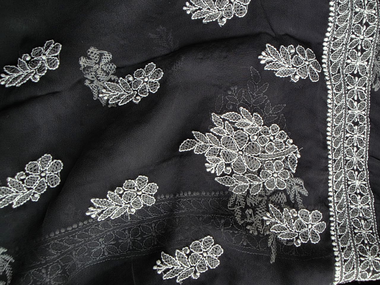 Black Georgette Unstitched full set with Heavy Dupatta