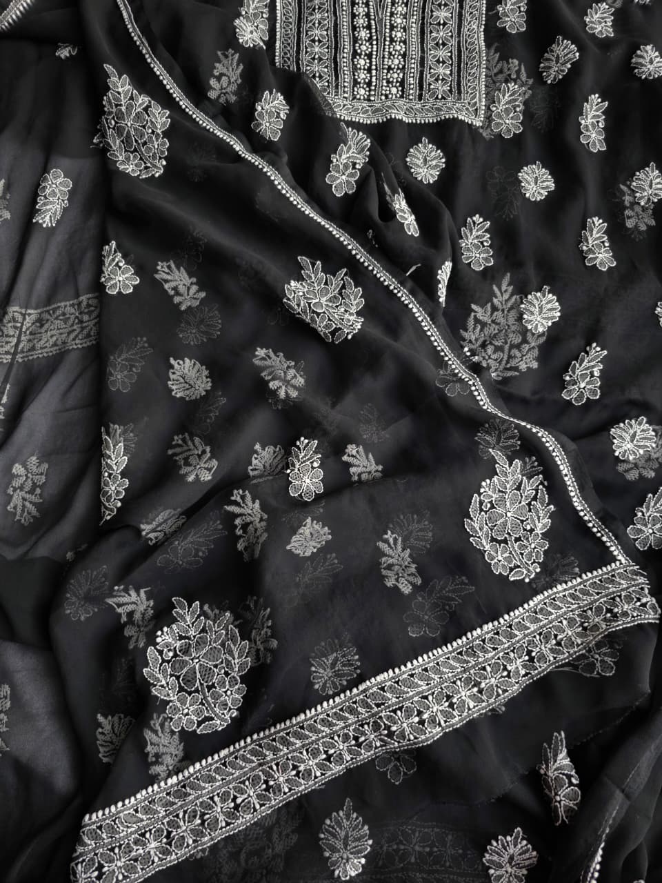 Black Georgette Unstitched full set with Heavy Dupatta