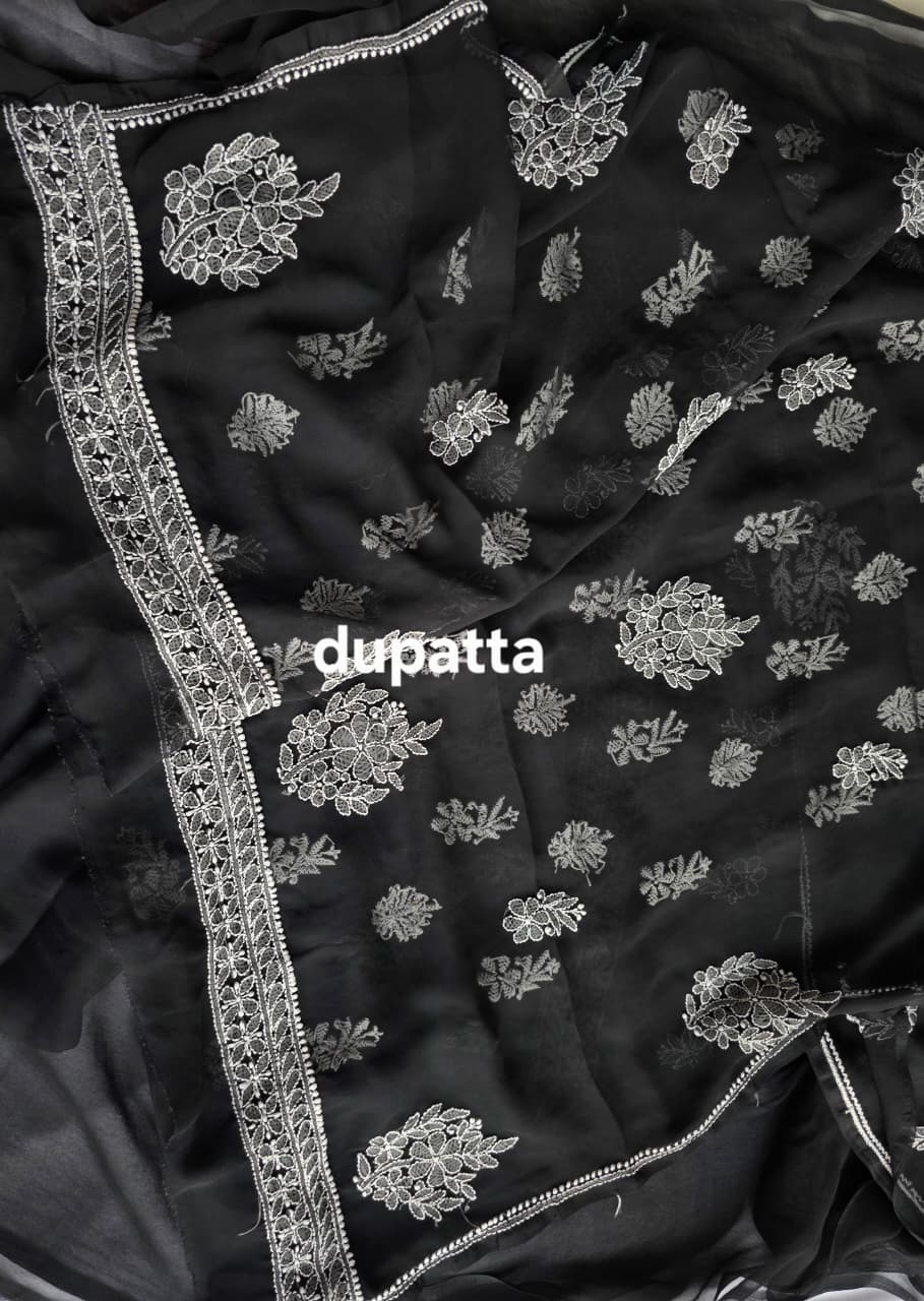 Black Georgette Unstitched full set with Heavy Dupatta