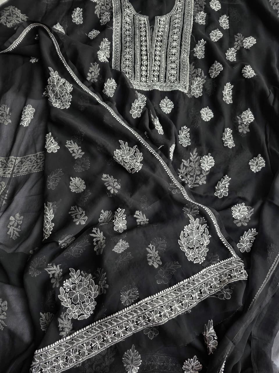 Black Georgette Unstitched full set with Heavy Dupatta
