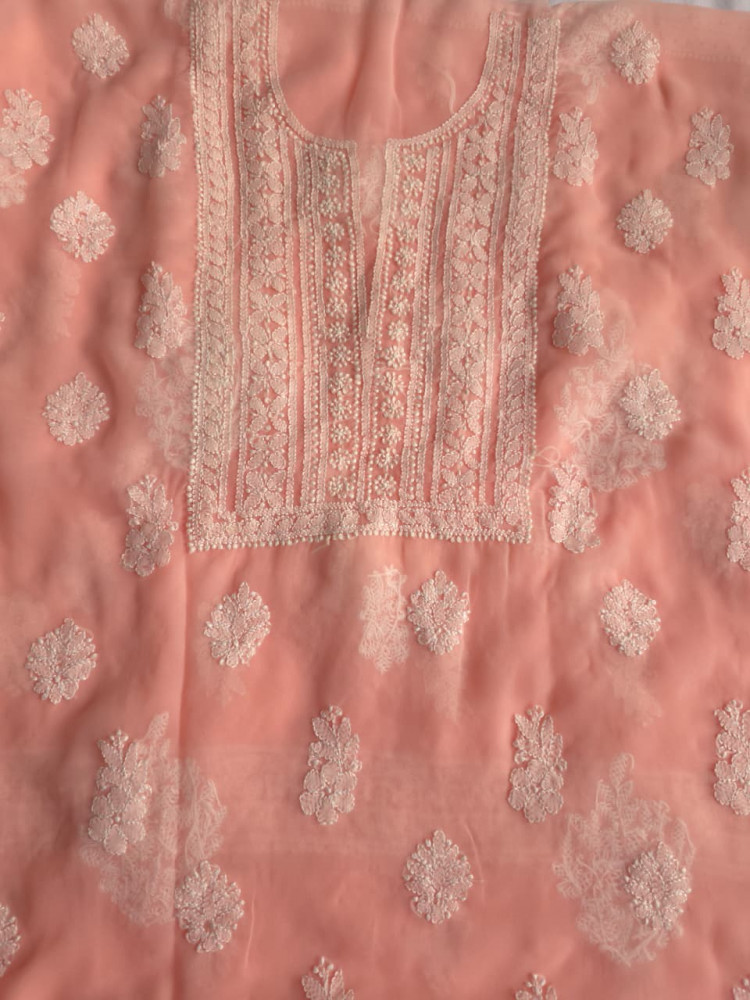 Image of Peachish pink Georgette Unstiched set with beautiful dupatta