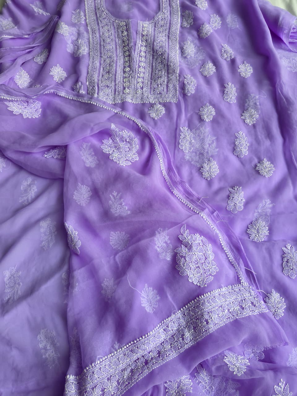 Lavender Georgette unstitched set with Beautiful dupatta