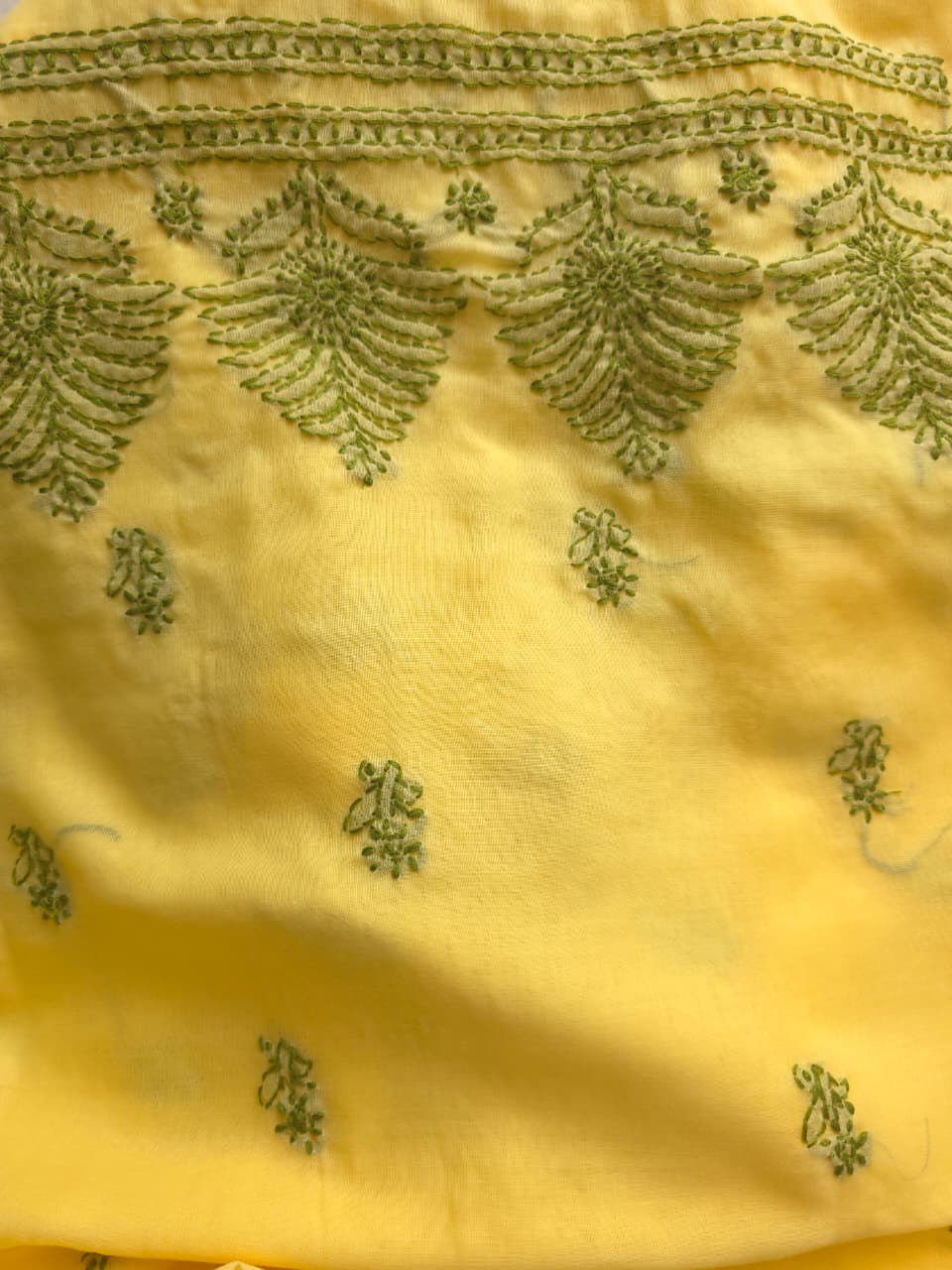Mango Yellow Cotton Full set with dual tone chikankari
