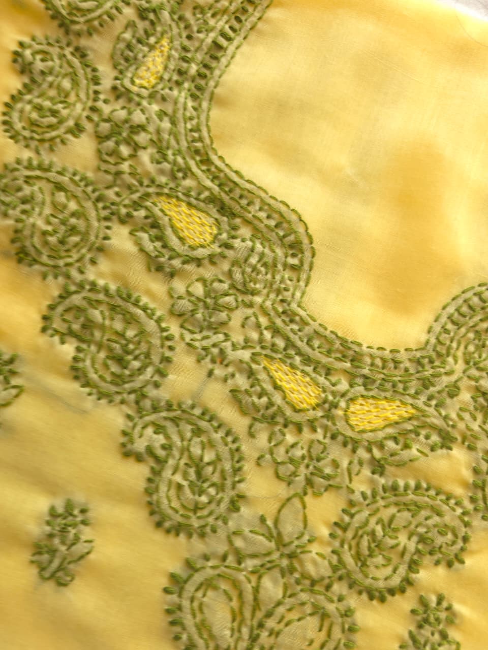 Mango Yellow Cotton Full set with dual tone chikankari