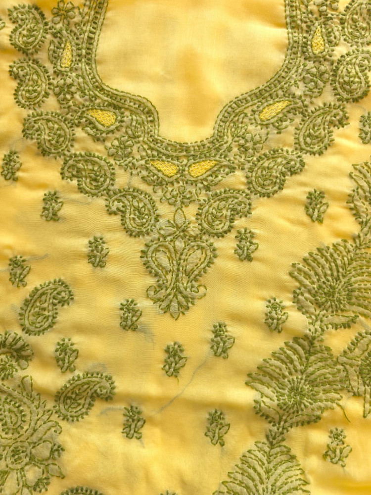 Image of Mango Yellow Cotton Full set with dual tone chikankari