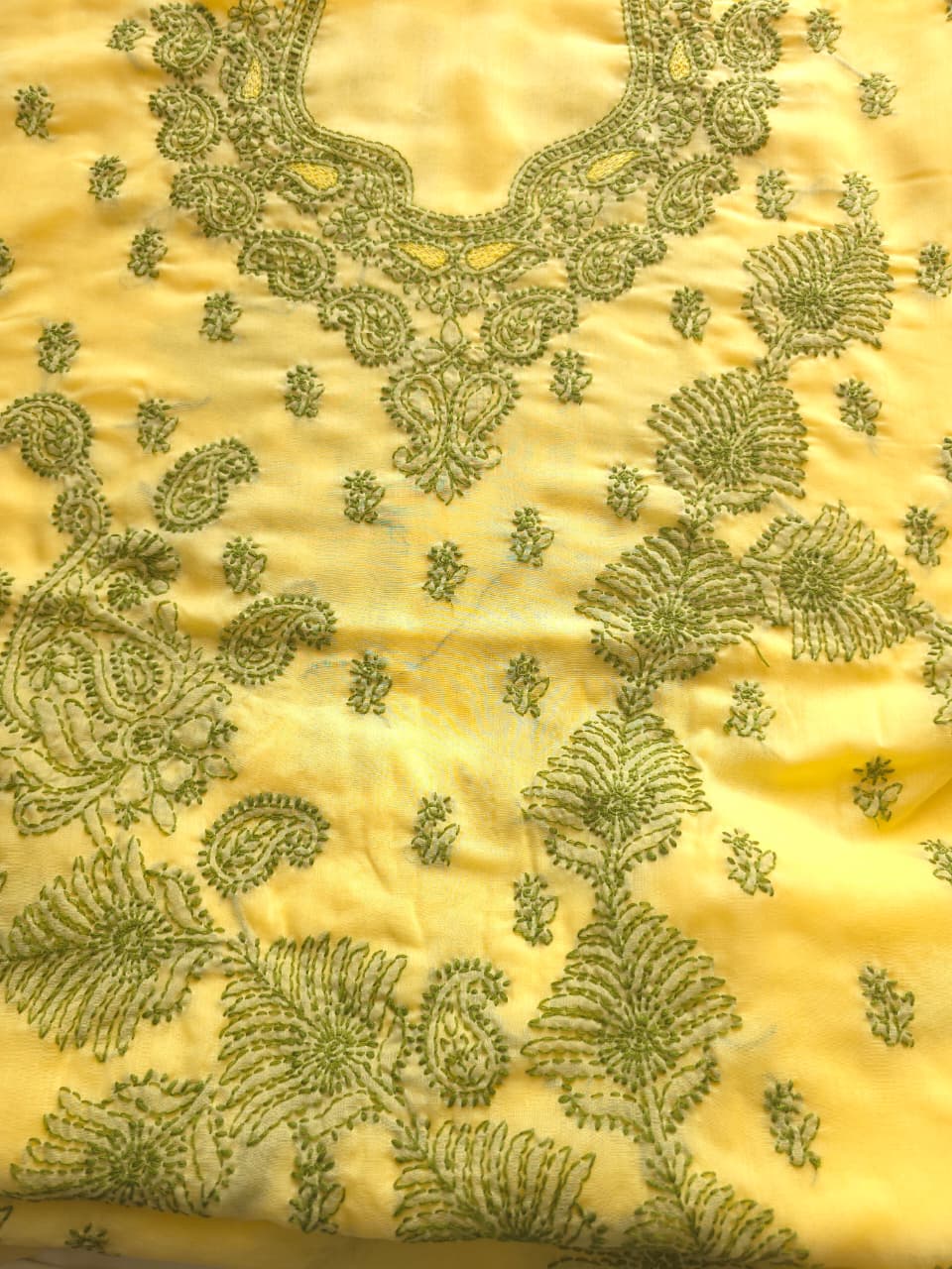 Mango Yellow Cotton Full set with dual tone chikankari