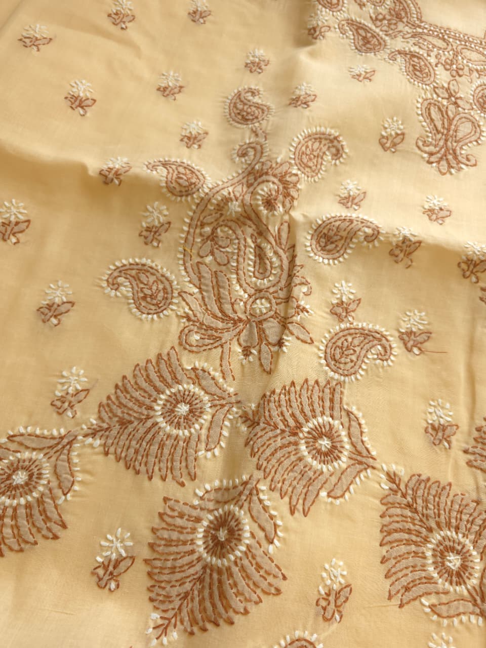 Beige Cotton full suit with dual tone chikankari