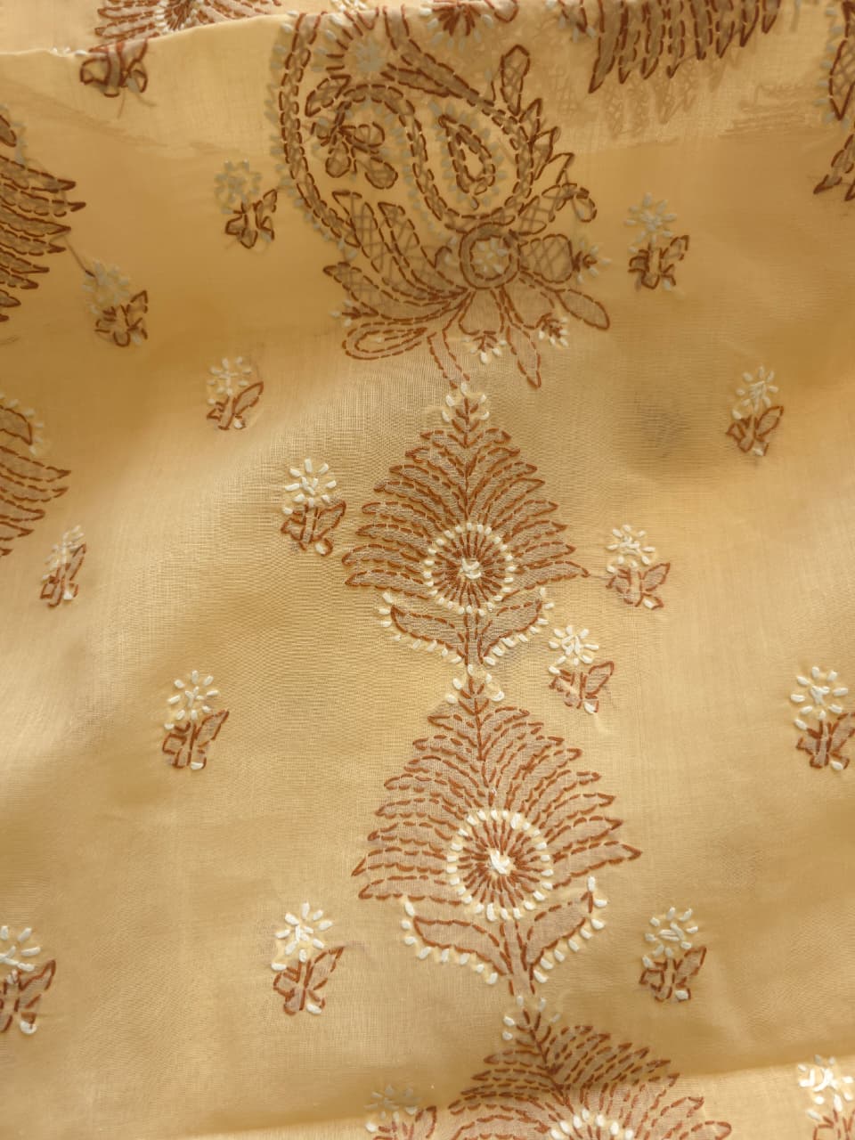 Beige Cotton full suit with dual tone chikankari