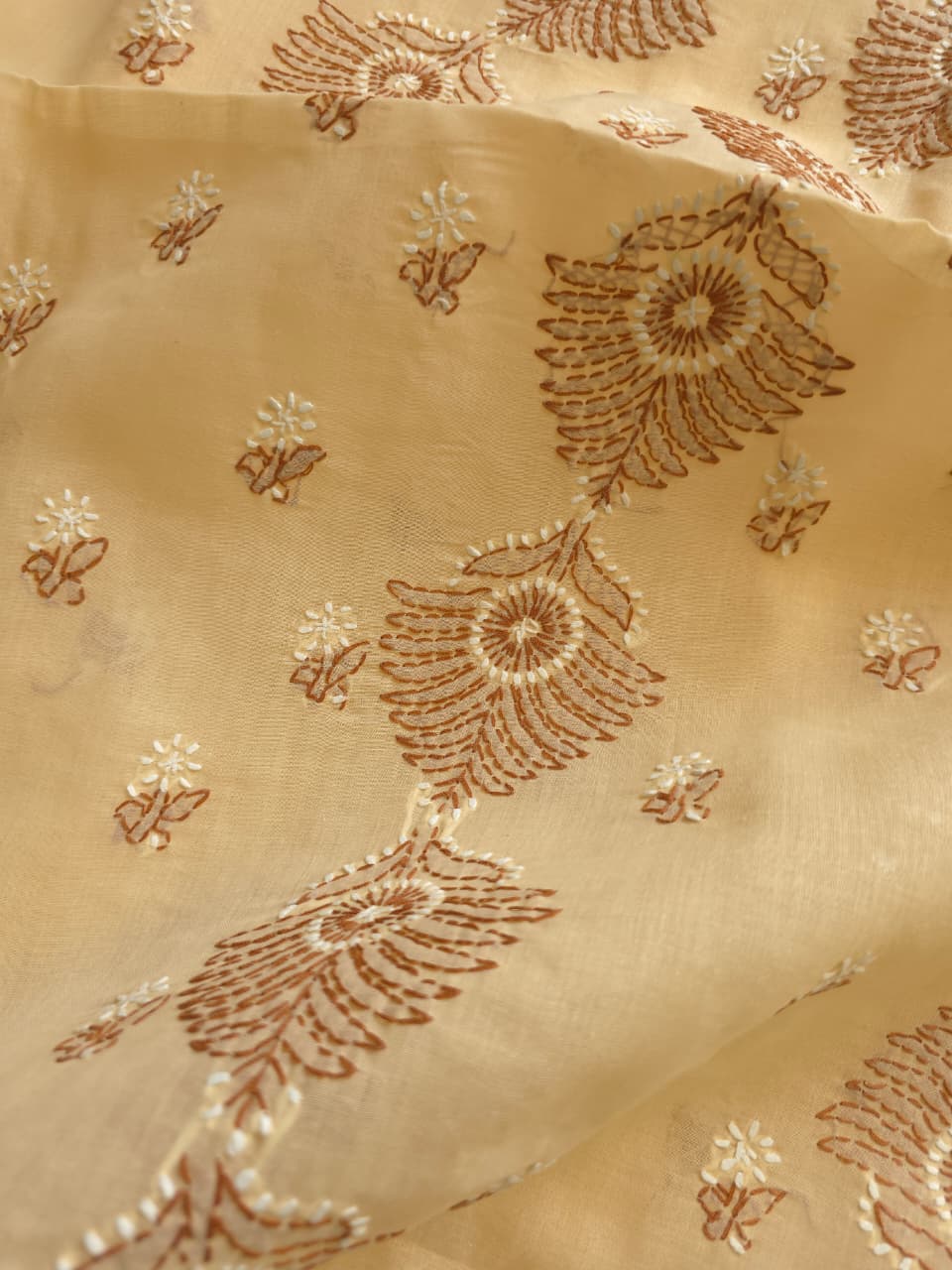 Beige Cotton full suit with dual tone chikankari