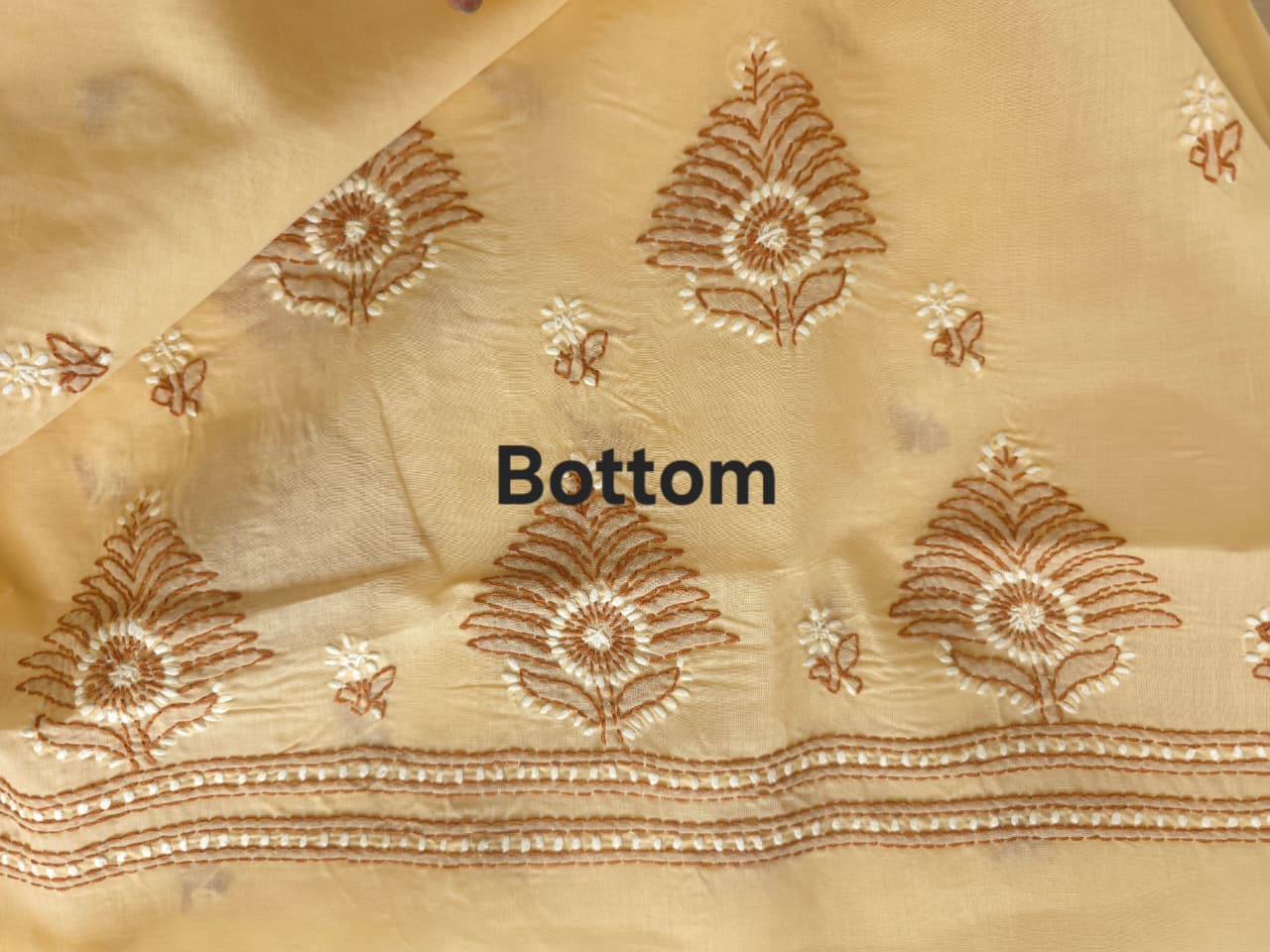 Beige Cotton full suit with dual tone chikankari