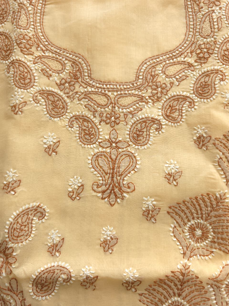 Beige Cotton full suit with dual tone chikankari