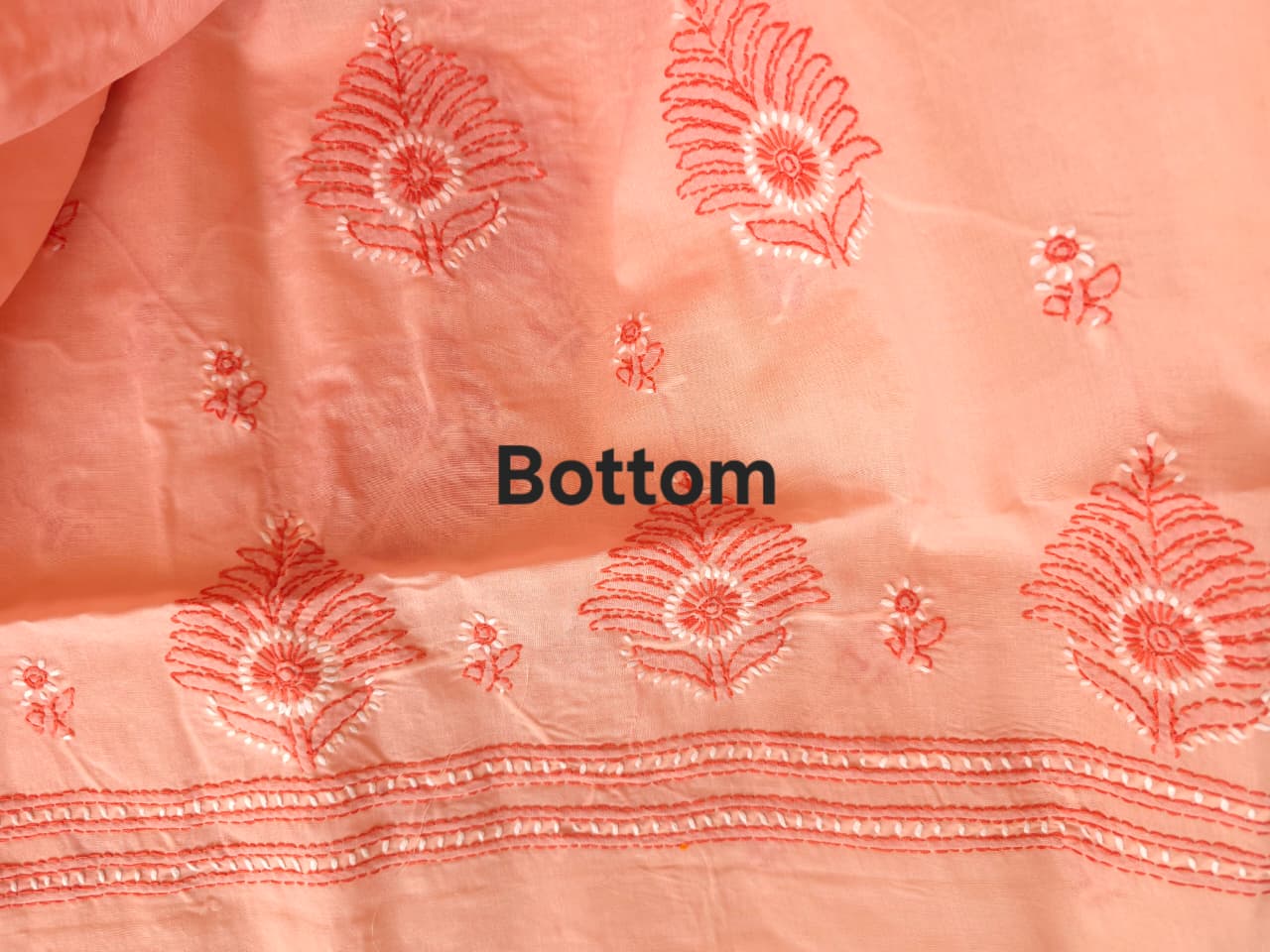 Peach Color cotton Full set with Dual tone chikankari