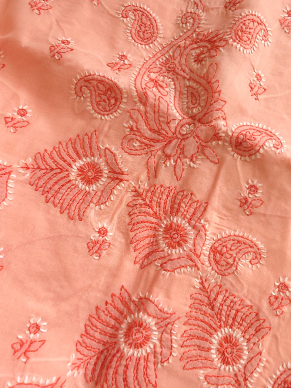 Peach Color cotton Full set with Dual tone chikankari