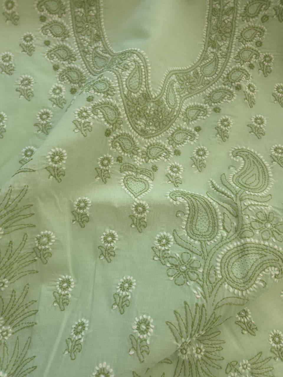 Sage Green Cotton Full suit with Dual tone Chikankari