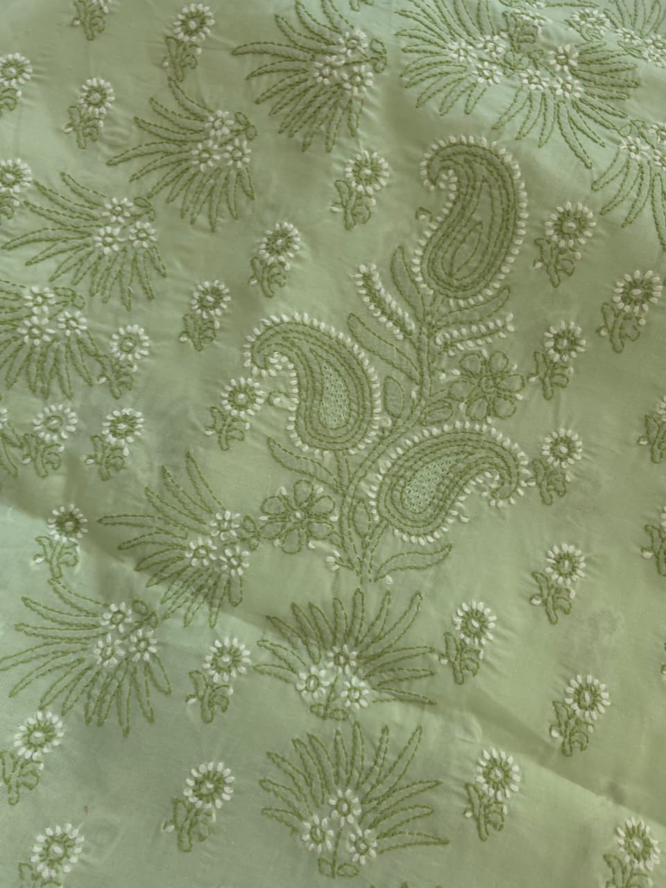 Sage Green Cotton Full suit with Dual tone Chikankari