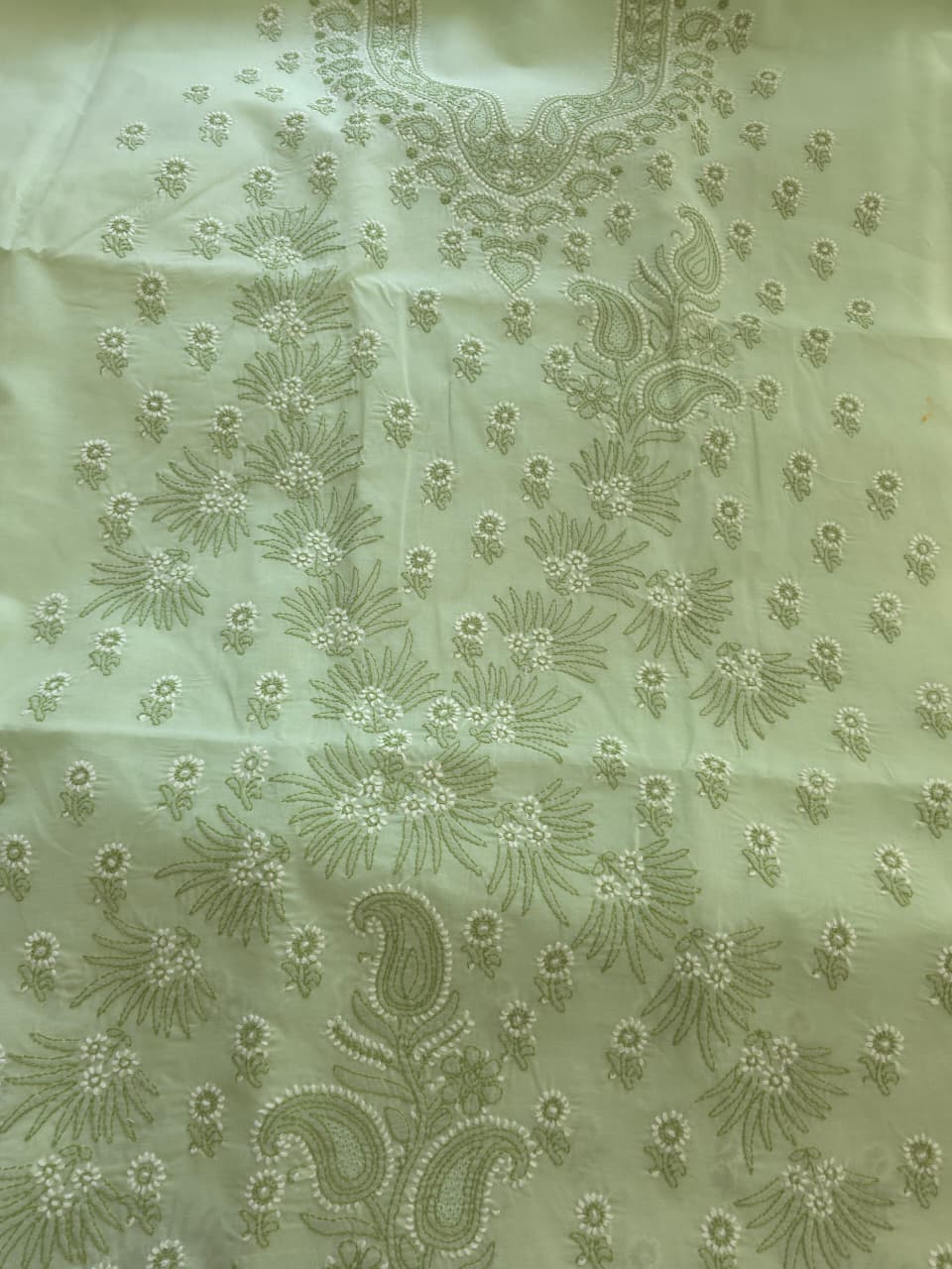 Sage Green Cotton Full suit with Dual tone Chikankari