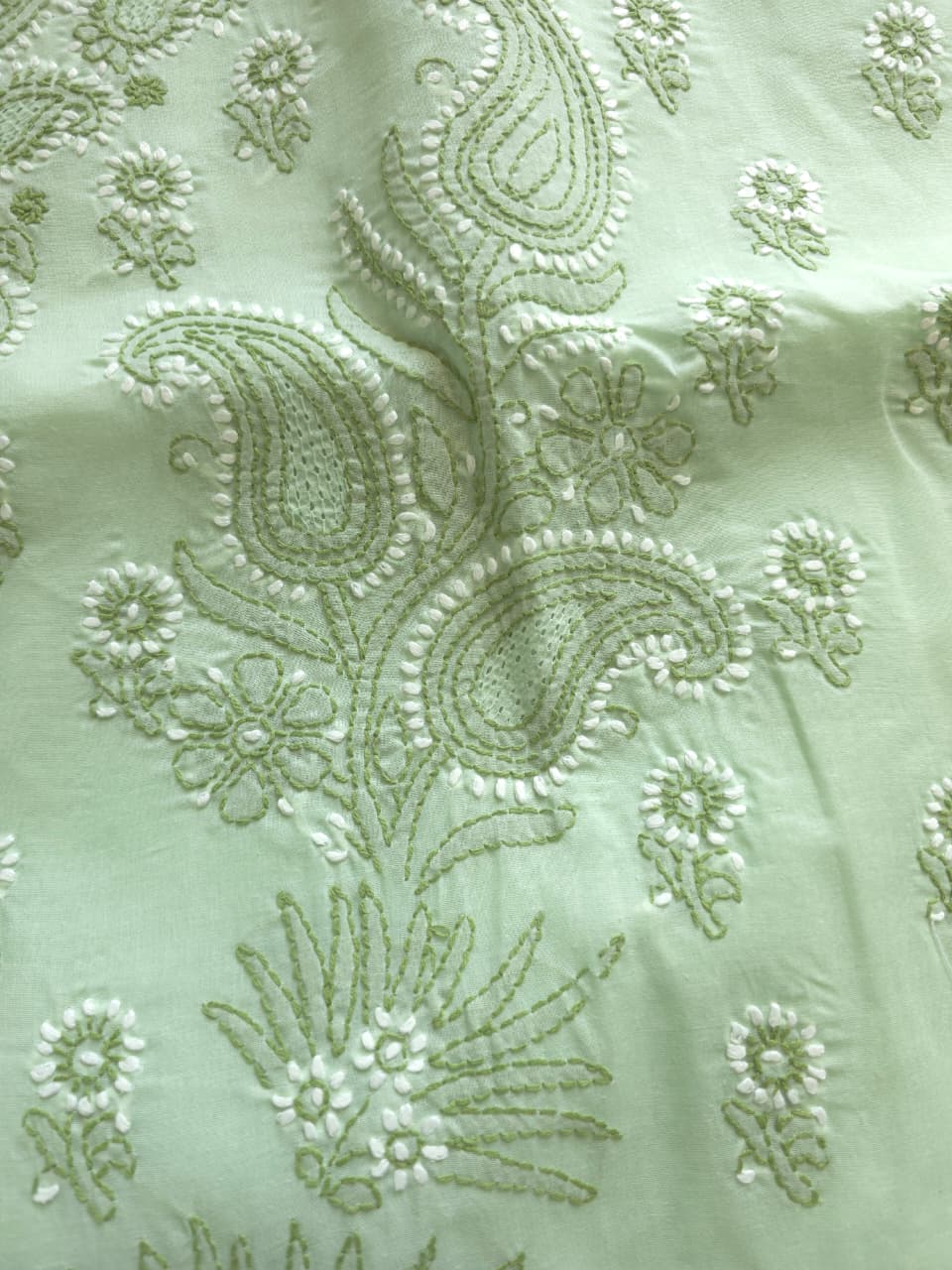Sage Green Cotton Full suit with Dual tone Chikankari