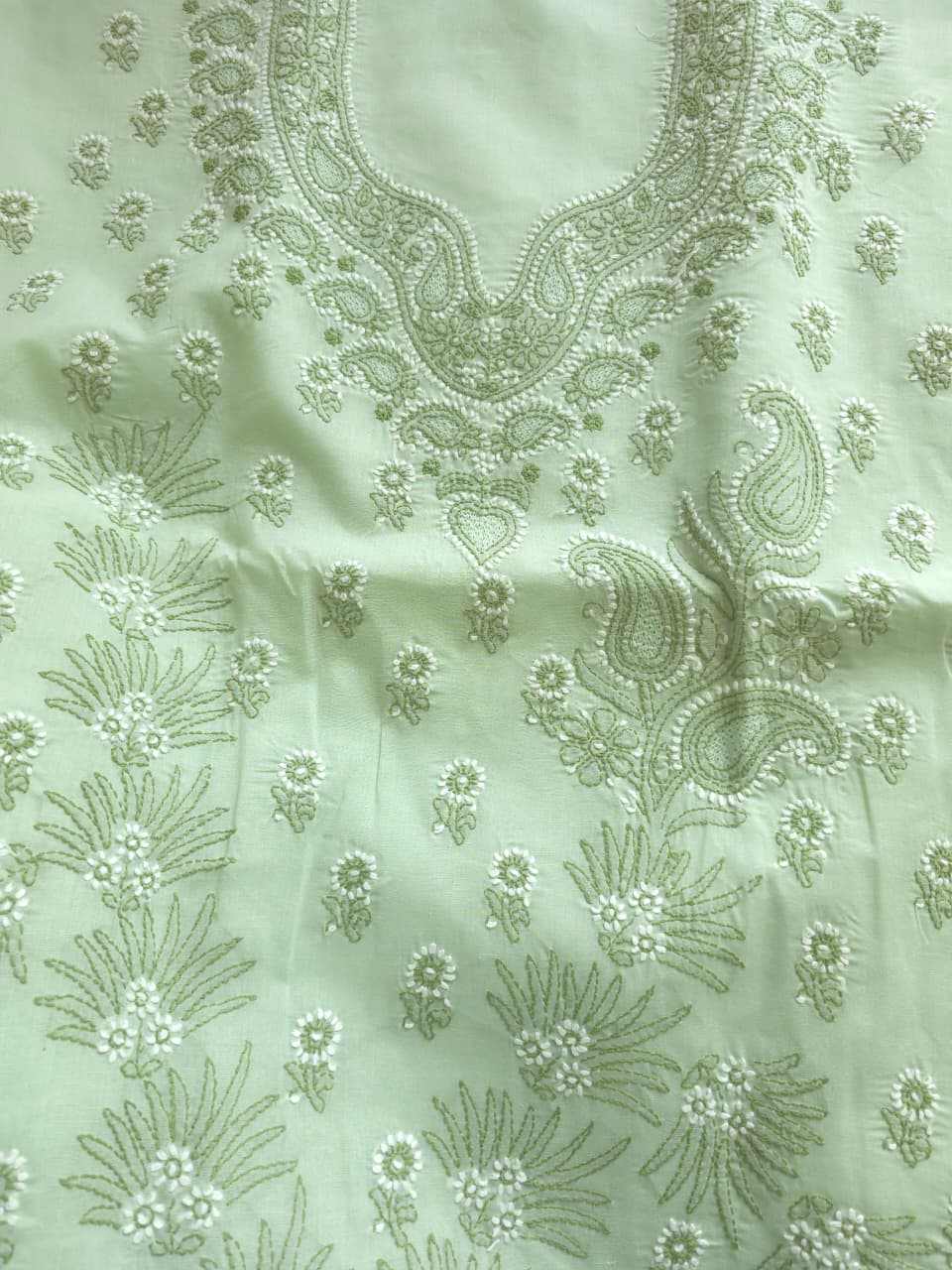 Sage Green Cotton Full suit with Dual tone Chikankari