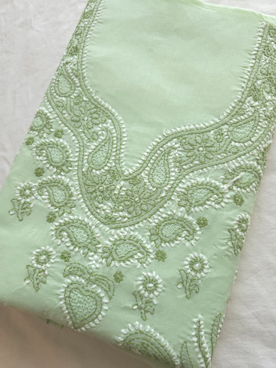 Sage Green Cotton Full suit with Dual tone Chikankari