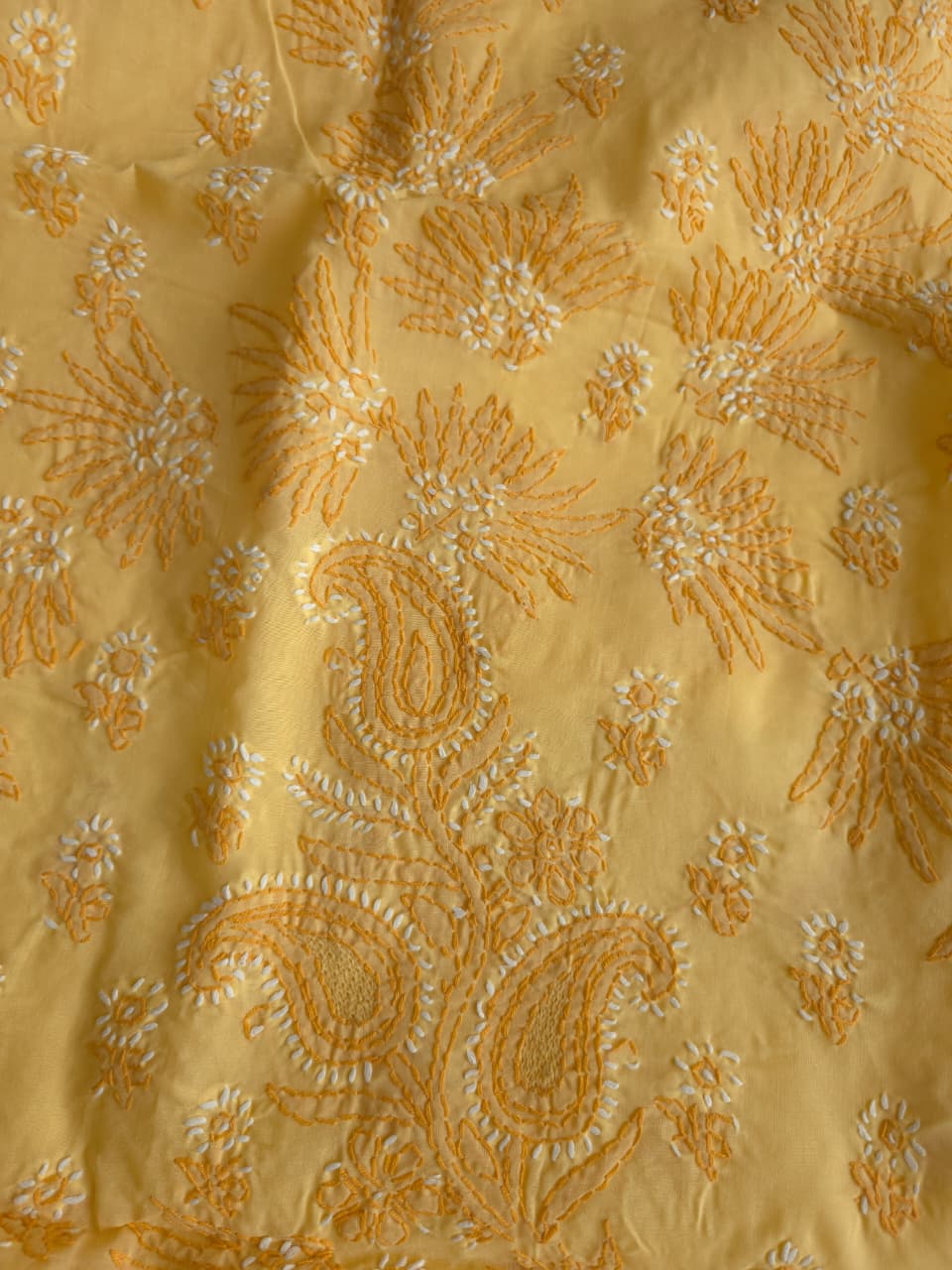 Light Yellow Cotton Full set with dual tone chikankari