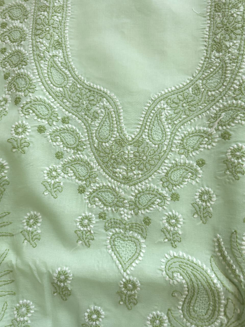 Sage Green Cotton Full suit with Dual tone Chikankari