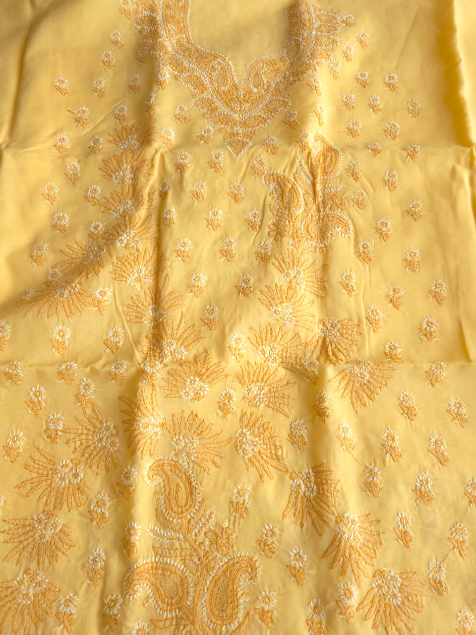 Light Yellow Cotton Full set with dual tone chikankari