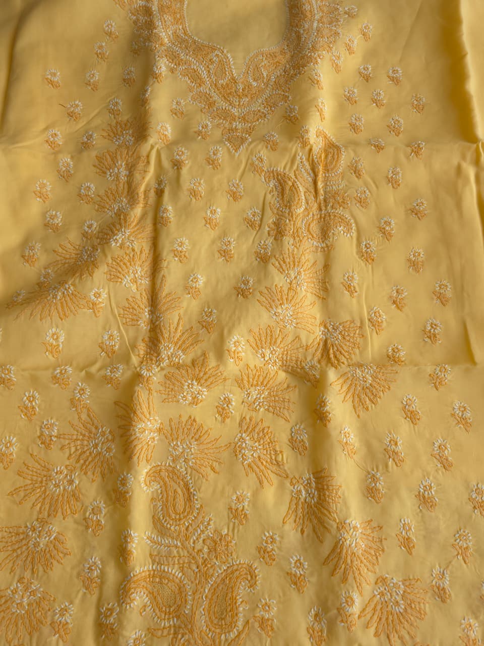 Light Yellow Cotton Full set with dual tone chikankari
