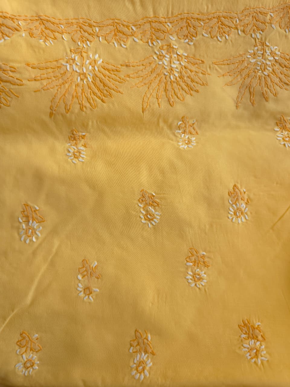 Light Yellow Cotton Full set with dual tone chikankari