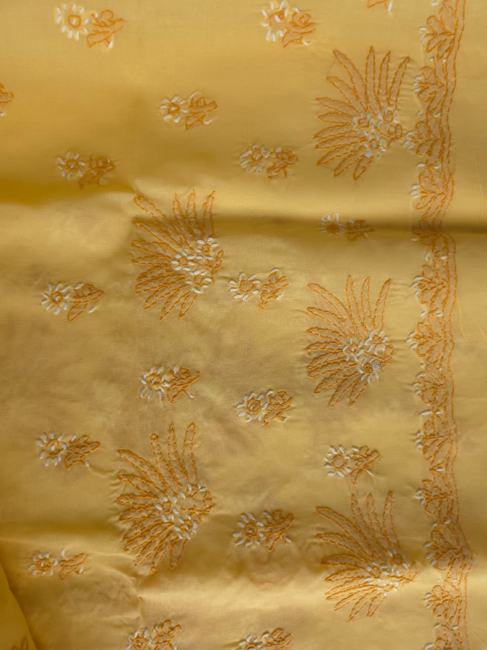 Light Yellow Cotton Full set with dual tone chikankari