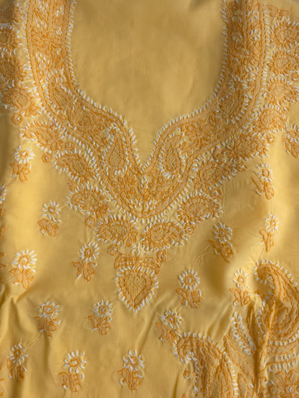 Light Yellow Cotton Full set with dual tone chikankari