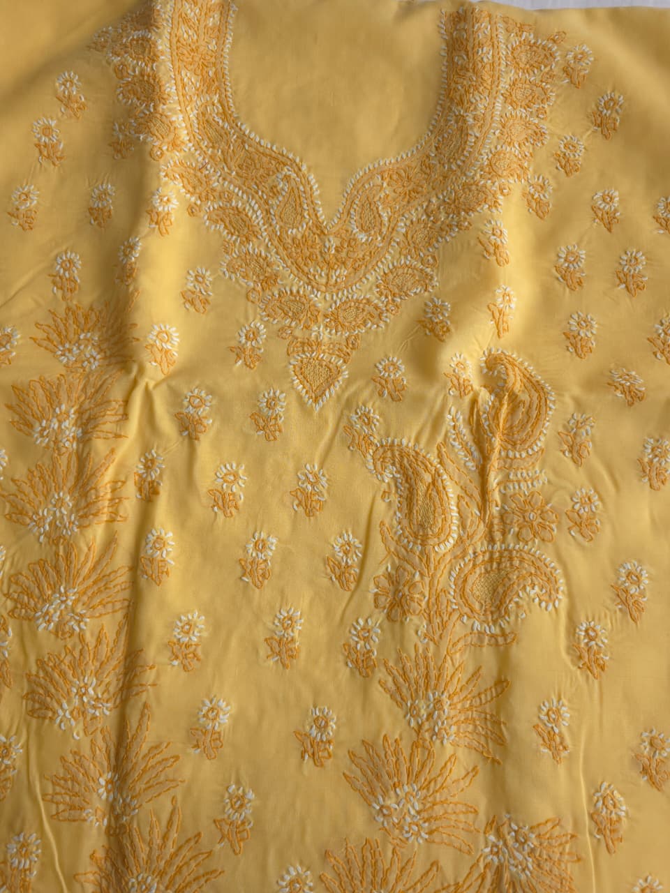 Light Yellow Cotton Full set with dual tone chikankari