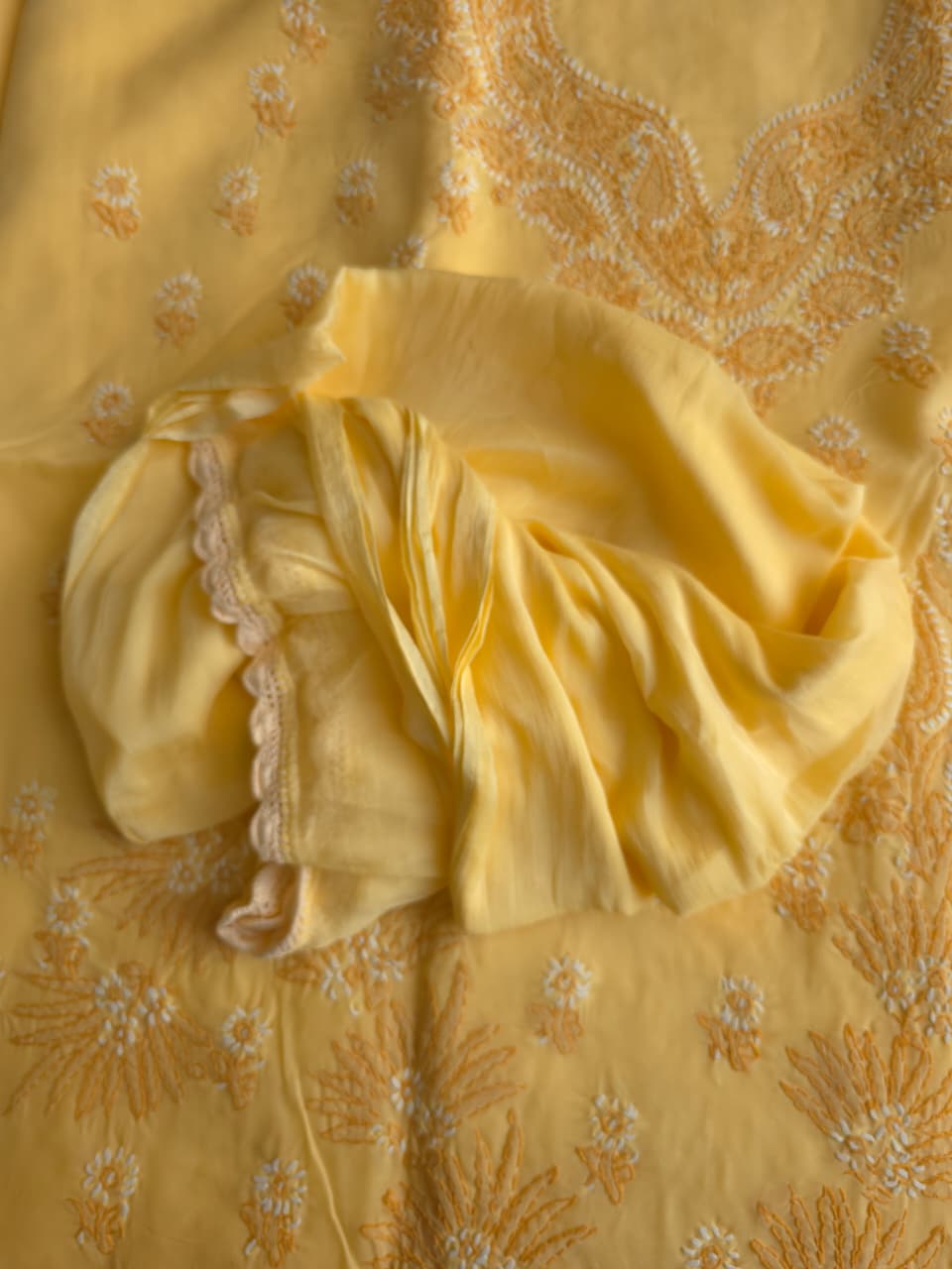Light Yellow Cotton Full set with dual tone chikankari