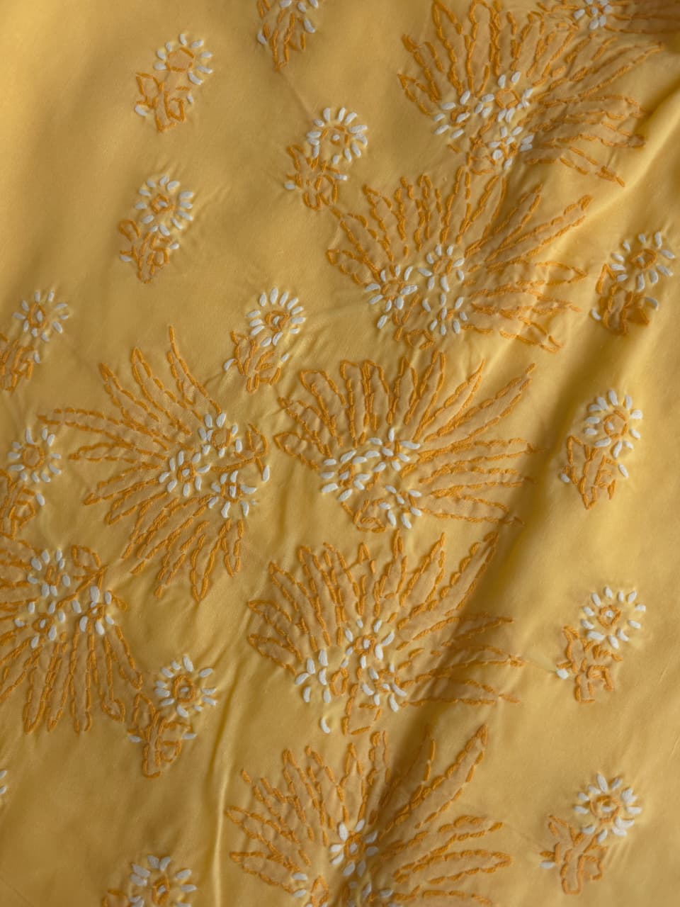 Light Yellow Cotton Full set with dual tone chikankari