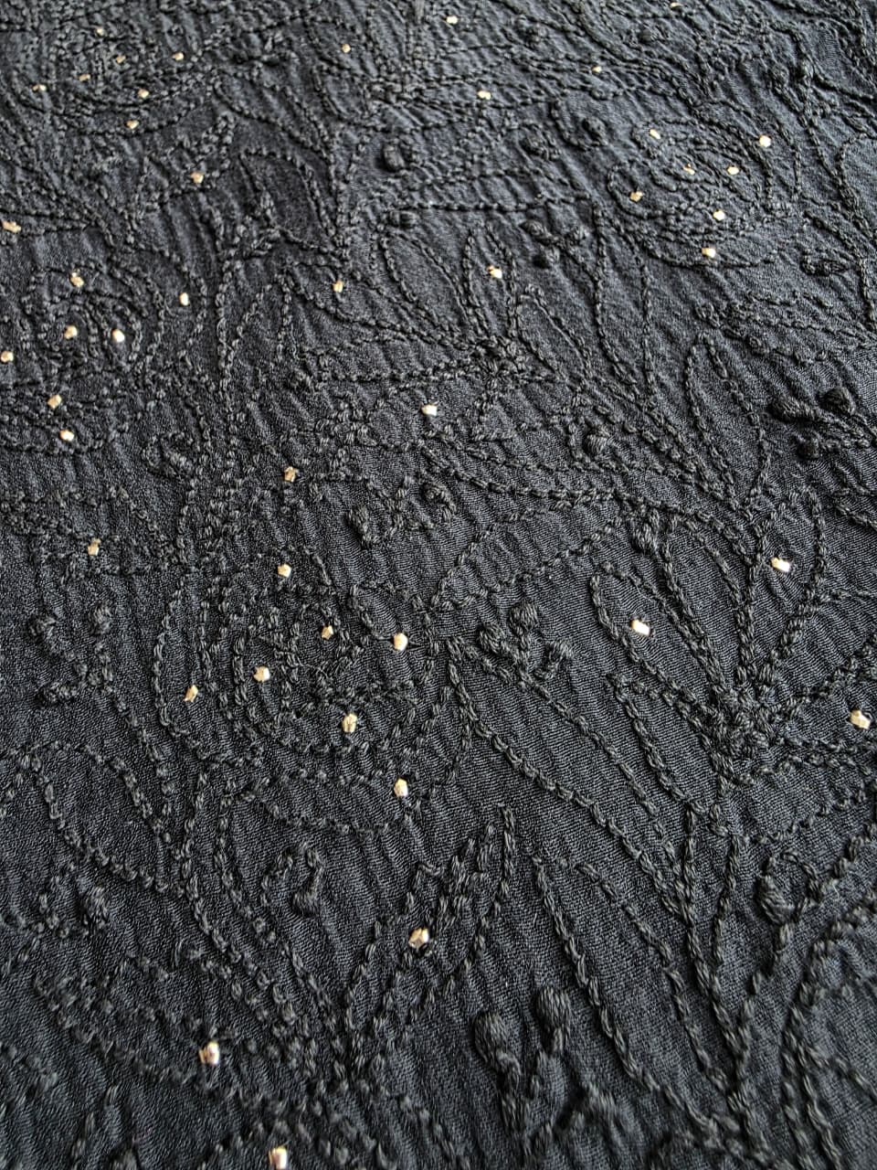 Black Mul chanderi unstitched kurta dupatta with chikan mukaish