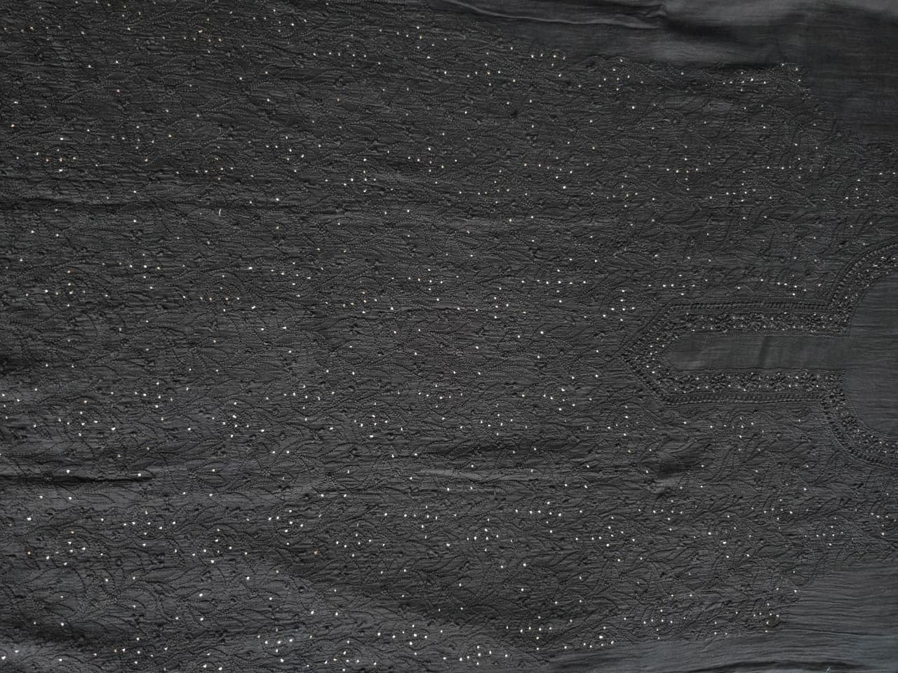 Black Mul chanderi unstitched kurta dupatta with chikan mukaish