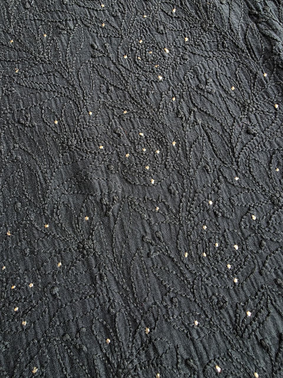 Black Mul chanderi unstitched kurta dupatta with chikan mukaish