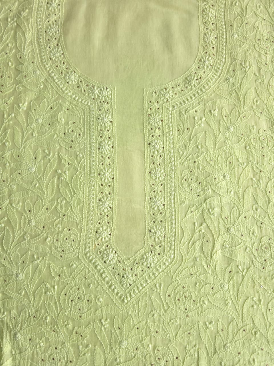 Lime Green Mul chanderi unstitched kurta dupatta with chikan mukaish