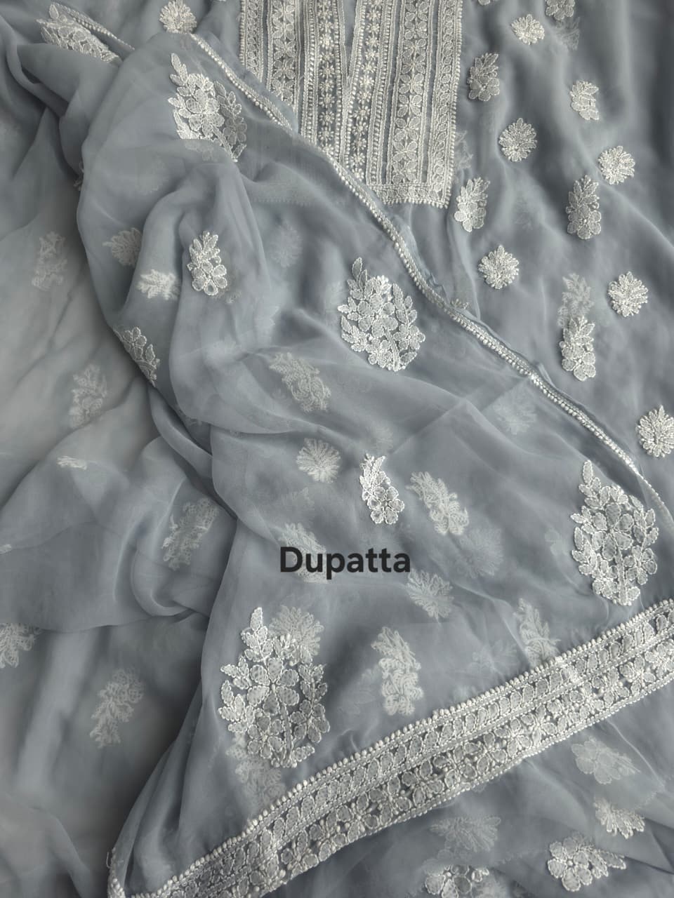 Grey Color Goergette Unstitched full set with beautiful dupatta