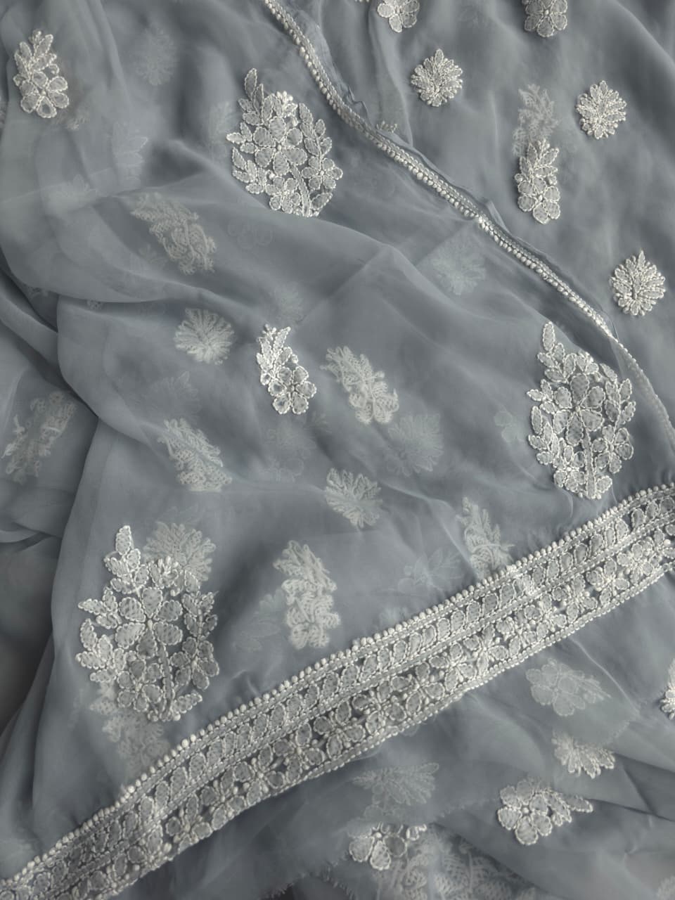 Grey Color Goergette Unstitched full set with beautiful dupatta