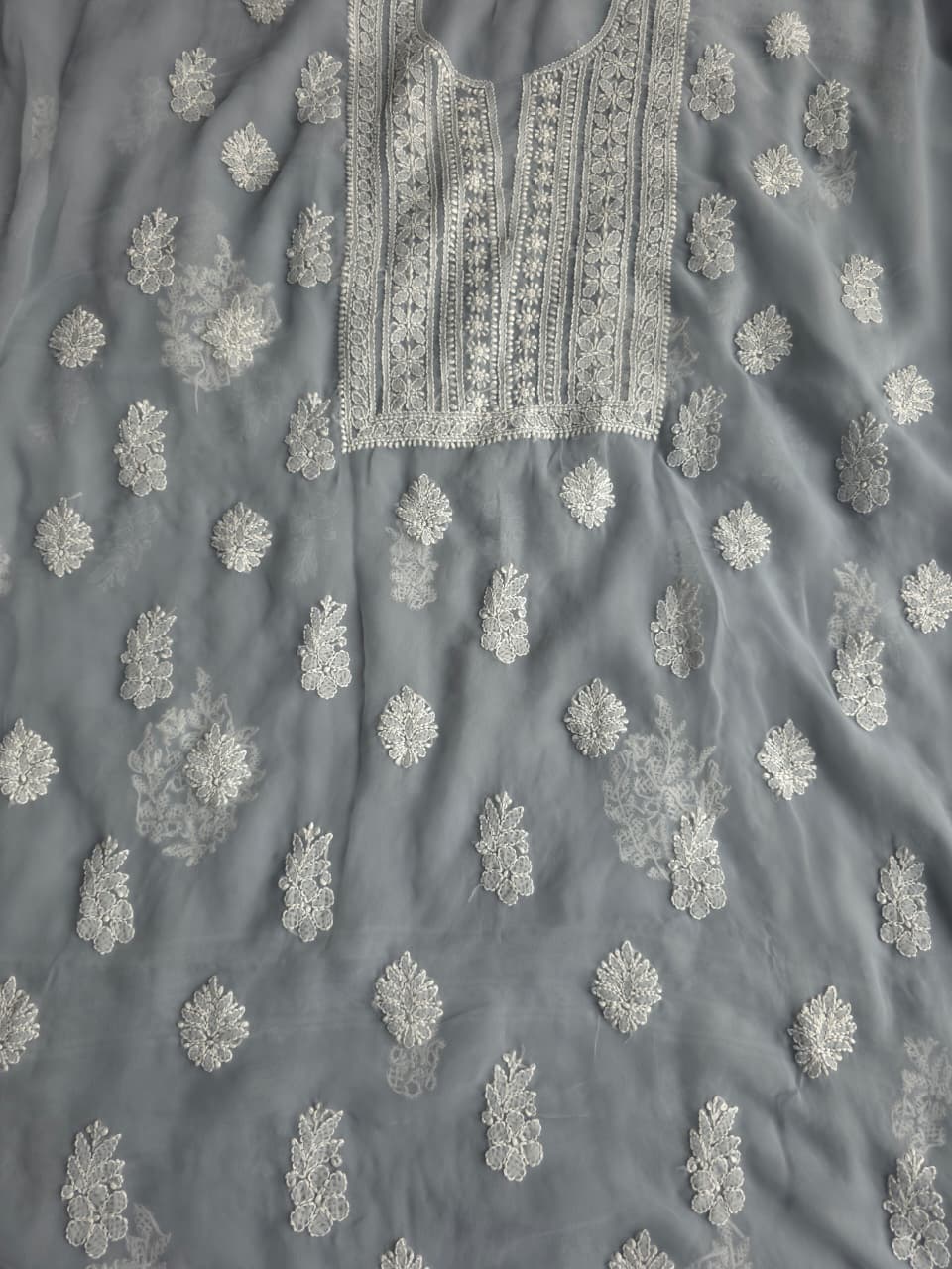 Grey Color Goergette Unstitched full set with beautiful dupatta